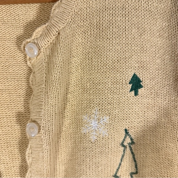 Vintage 90s Pastel Yellow Snowman Christmas Tree Cardigan - Picture 4 of 9